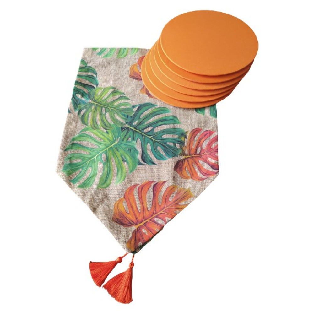 Dehaberkstore Deve Tabanı Desenli Runner+6 Adet Turuncu Amerikan Servis Supla Seti - 140 x 40 cm Masa Örtüsü Fiyatı