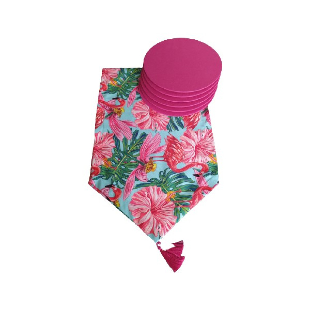 Dehaberkstore Flamingo Desen Runner+6 Adet Fuşya Amerikan Servis Supla Seti - 140 x 40 cm - Renkli Masa Örtüsü Fiyatı