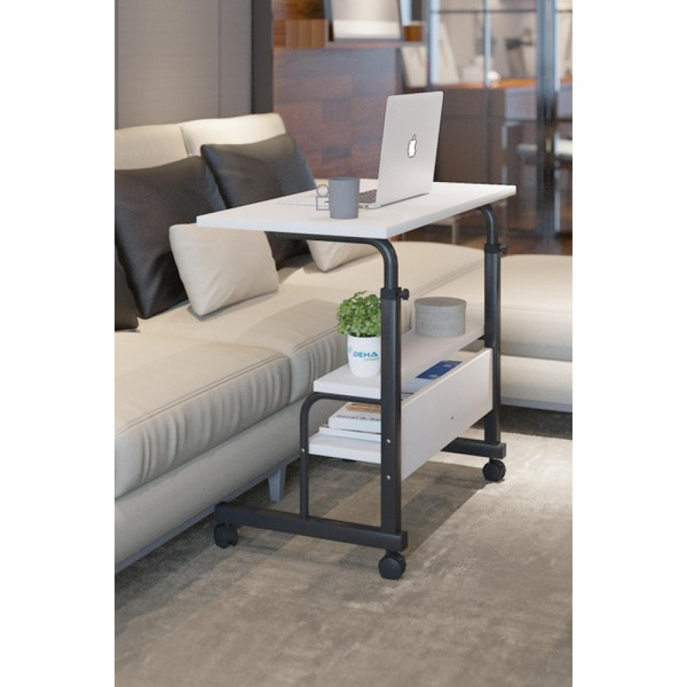 Dehalimited 80X40 Yükseklik Ayarlı Raflı Kilitli Tekerlekli Taşınabilir Laptop Sehpası ve Çalışma Masası - 80 x 40 cm - Beyaz Çalışma Masası Fiyatı