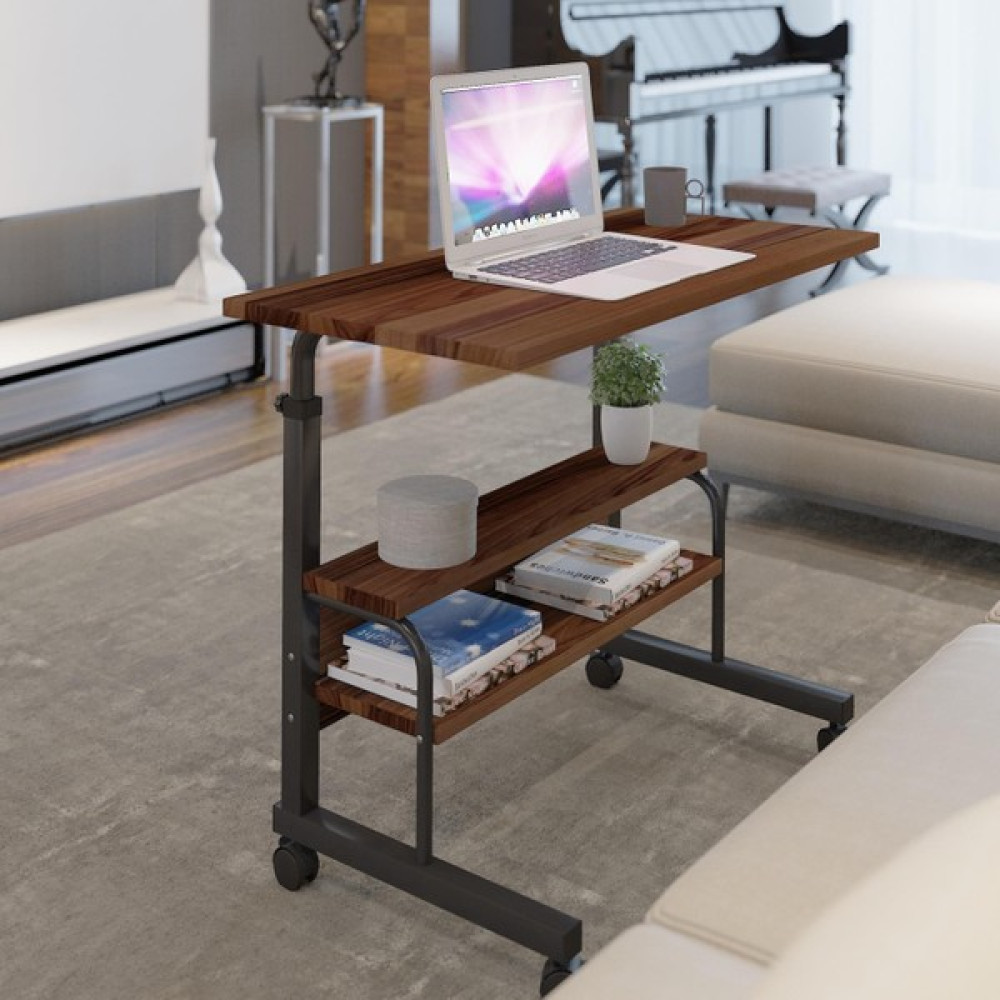 Dehalimited 80X40 Yükseklik Ayarlı Raflı Kilitli Tekerlekli Taşınabilir Laptop Sehpası ve Çalışma Masası - 80 x 40 cm - Ceviz Çalışma Masası Fiyatı