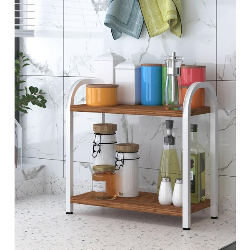 Dehalimited Banyo-Mutfak Toparlayıcı Düzenleyici Organizer 2 Katlı Geniş Metal Beyaz Bambu Tezgah Üstü Raf Duvar Rafı Fiyatı