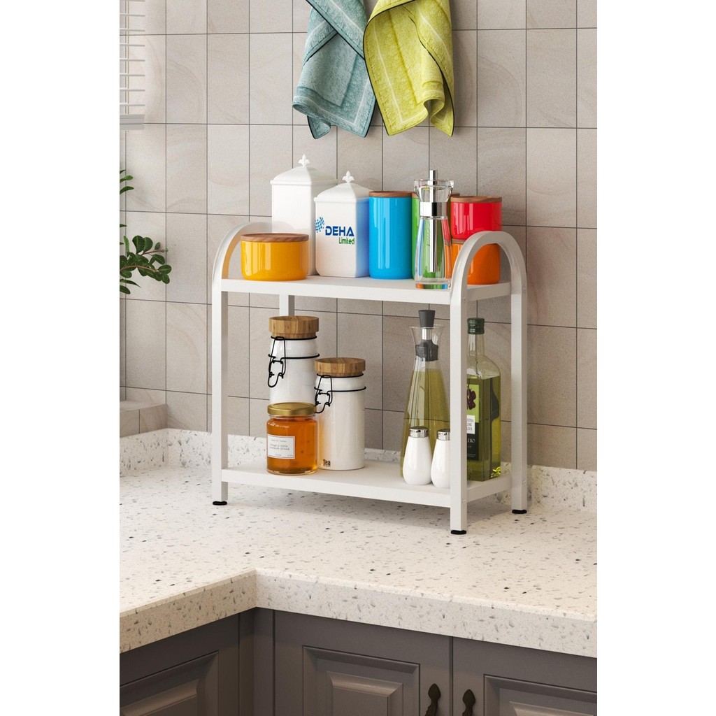 Dehalimited Banyo-Mutfak Toparlayıcı Düzenleyici Organizer 2 Katlı Geniş Metal Beyaz Bambu Tezgah Üstü Raf Salon Halısı Fiyatı