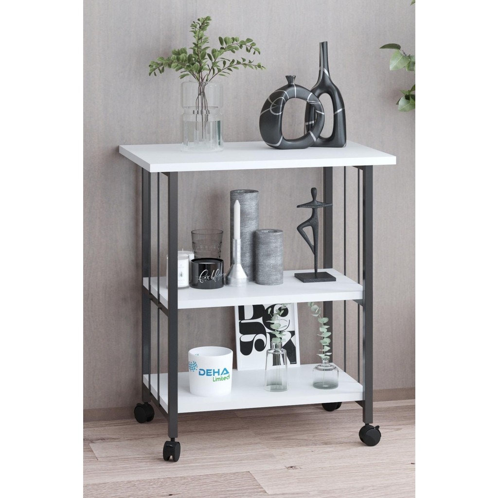 Dehalimited Modern Tekerlekli Çok Amaçlı Dolap Raflı Masa Beyaz 60 cm Genişlik 40 cm Derinlik Salon Halısı Fiyatı