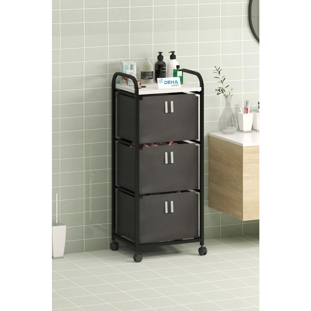 Dehalimited Üç Sepetli Frenli Tekerlekli Elbise Çamaşır Sepeti - Banyo Dolabı Kirli Sepetli Banyo Düzenleyici Dolap - Beyaz Banyo Dolabı / Mobilyası Fiyatı