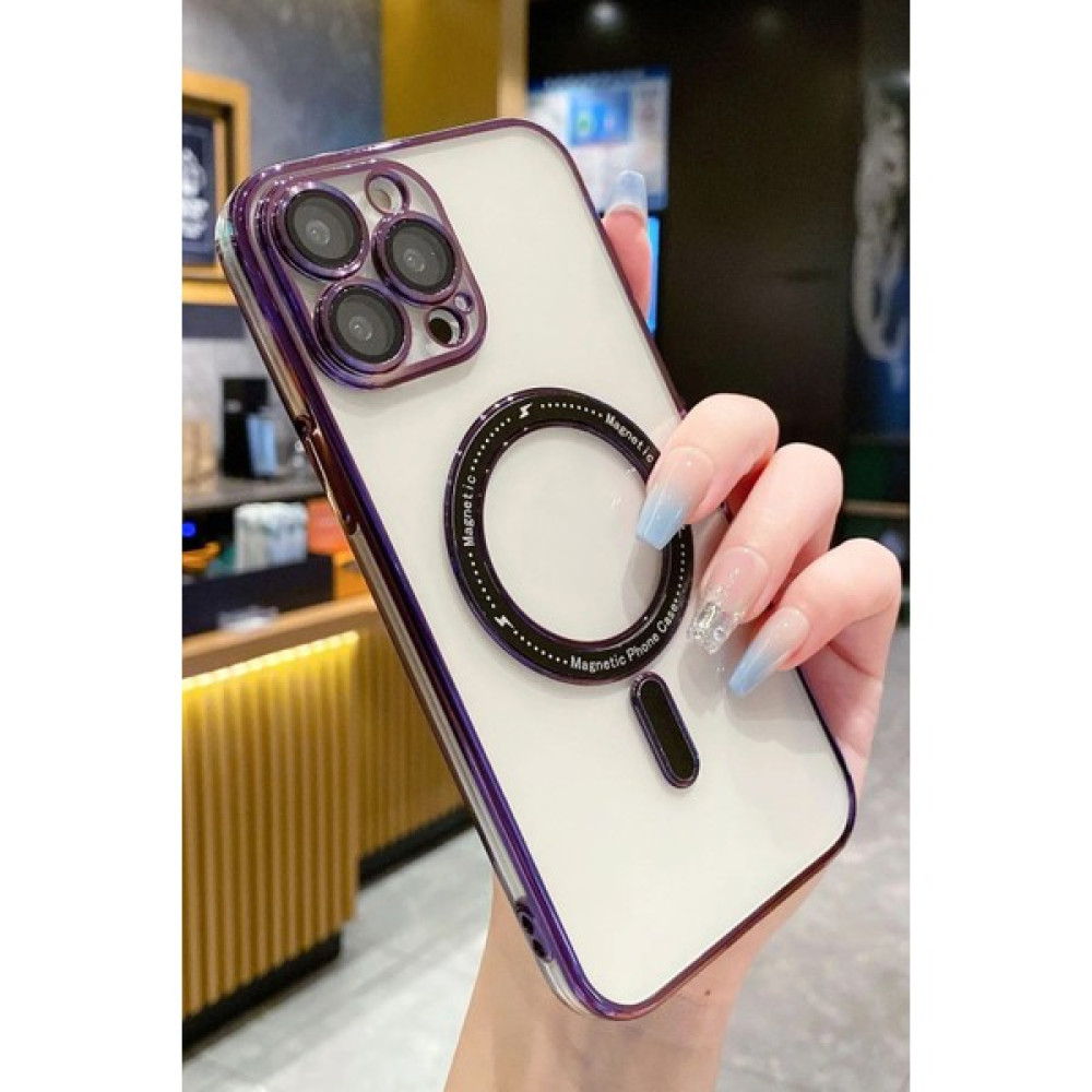 DEİLMİ Apple iPhone 15 Pro Max Uyumlu Magsafe Destekli 3D Lens Korumalı Gold Magsafe Kılıf - Mor Cep Telefonu Kılıfı Fiyatı