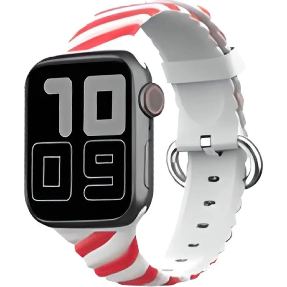Deilmi Apple Watch Kırmızı-Beyaz 1 2 3 4 5 6 7 Se 42-44-45-49 mm Uyumlu Çelik Toka Ayarlanabilir Silikon Trend Kordon Kayış - Kırmızı - Beyaz Giyilebilir Teknoloji Aksesuarları Fiyatı