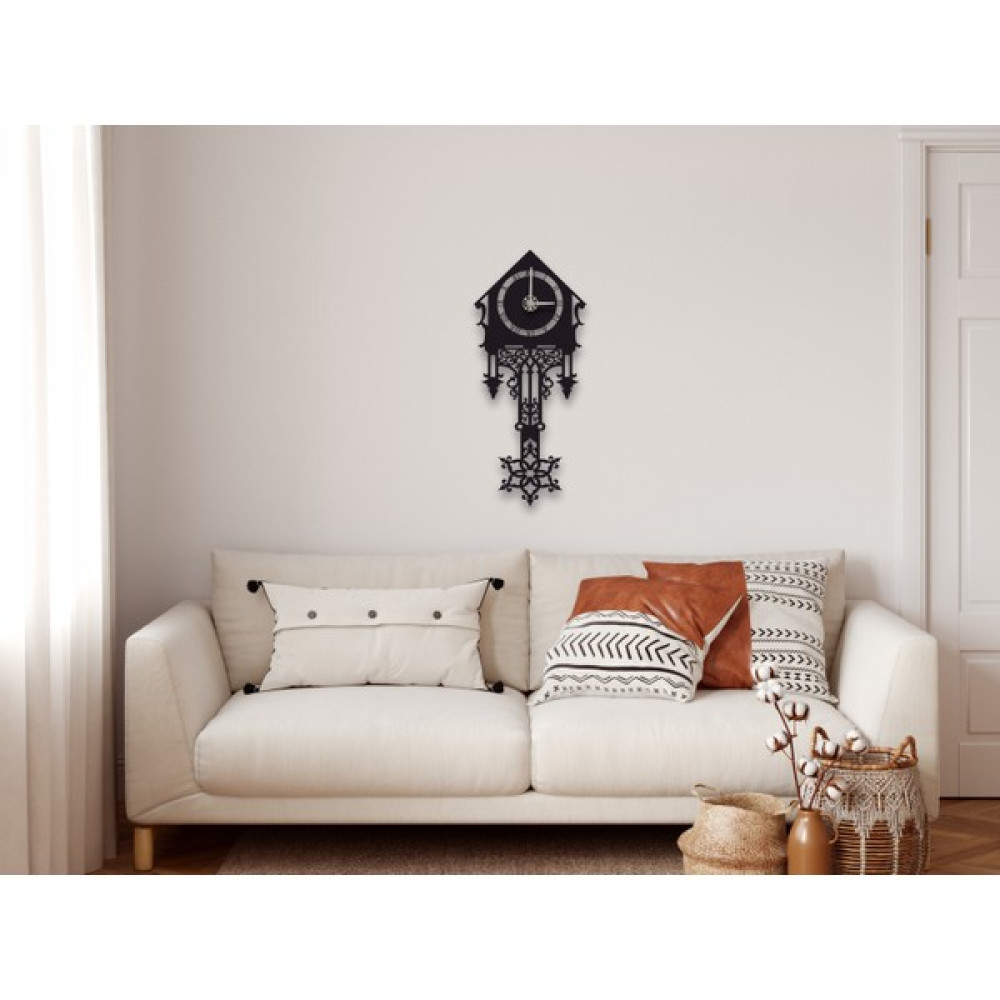 Dekadron Guguklu Metal Duvar Saati - Siyah - 33x75cm Dekoratif Saat Fiyatı