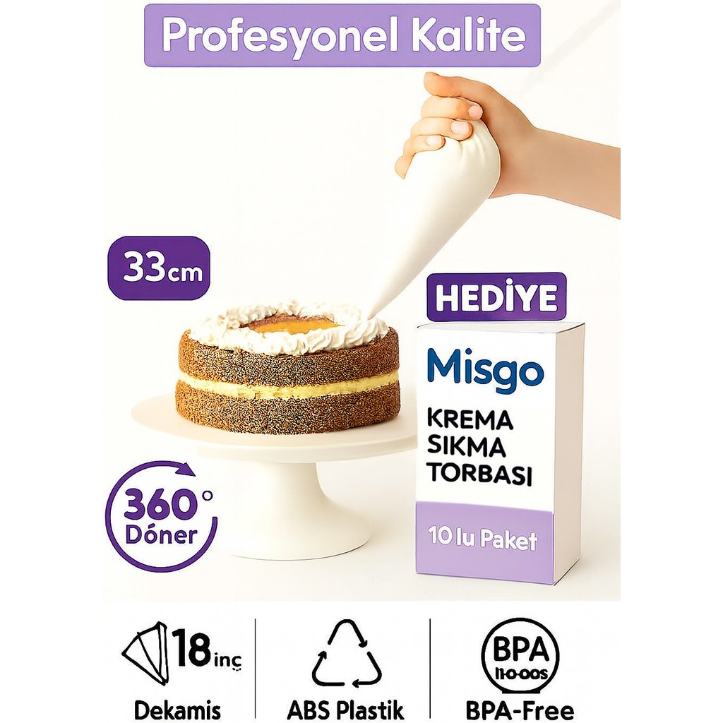 Dekamis Dönen Pasta Sıvama Standı / 360' Dönebilen Pasta Standı + 10 Lu Krema Sıkma Torbası Tatlı ve Pasta Malzemeleri Fiyatı