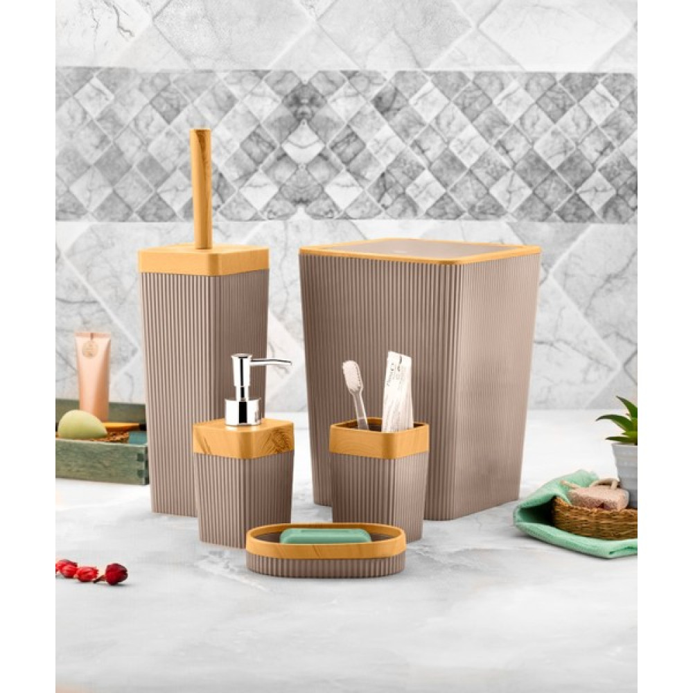 Dekanoliv Cloumb Kare Lux Plastik Ahşap Görünüm 5 Parça Banyo Seti - Bej Banyo Aksesuarları Fiyatı