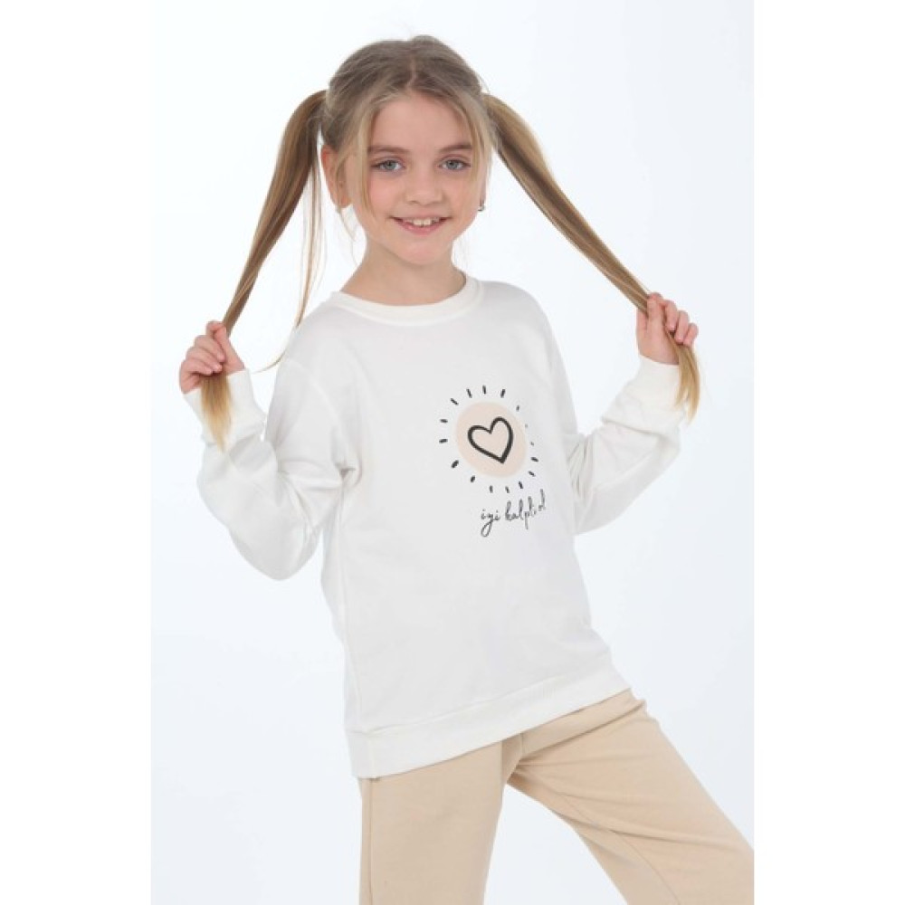 Dekim Moda Kız Çocuk Eşofman Takımı Kalpli Baskılı Sweatshirt %100 Pamuk Özel Tasarım Kız Çocuk Eşofman Fiyatı