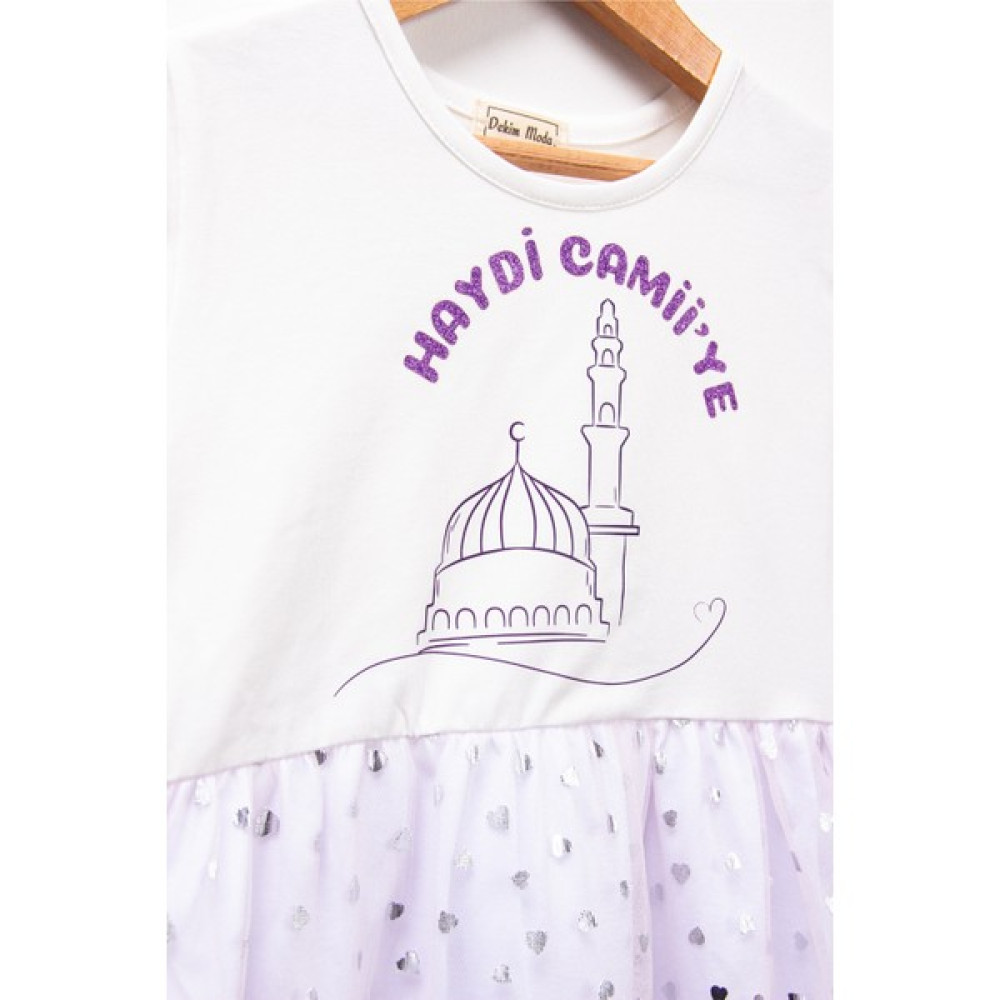 Dekim Moda Kız Çocuk Tüllü "haydi Camii'ye" Baskılı Elbise Kız Çocuk Elbise Fiyatı