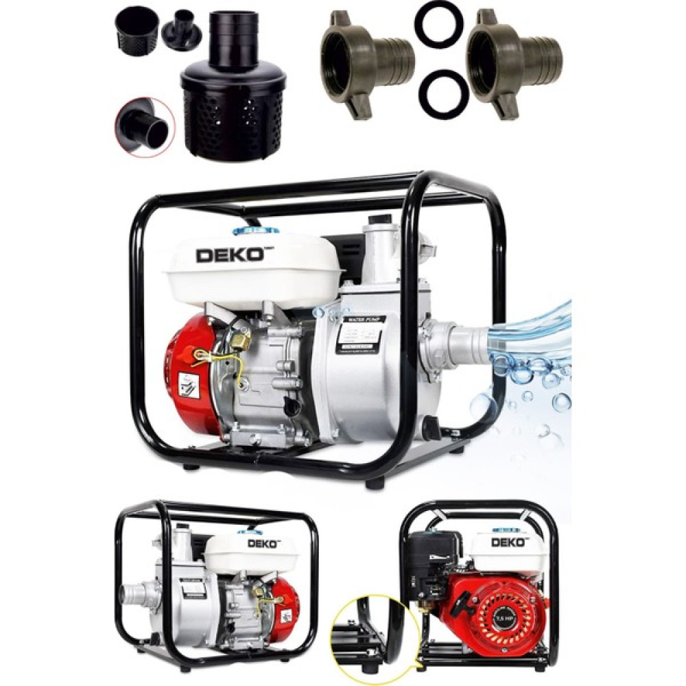 Deko DKT301P 3 Parmak 80MM Metal Çarklı Sistem Benzinli Su Pompası Motopump 7.5hp Güçlü Motor 8mt Emiş Su Motoru Fiyatı