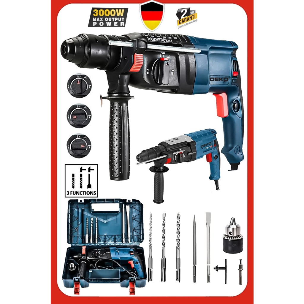 Deko Turkey 2.28MM 3000 Watt Bakır Sargılı 7 Joule Kablolu Kırıcı Delici Hilti Darbeli Matkap + Uç Takım Hediye Matkaplar Fiyatı