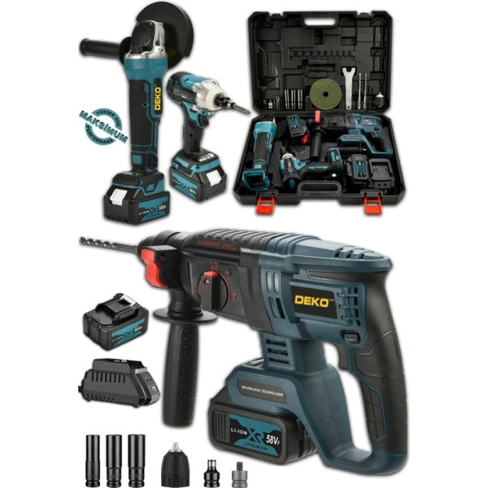 Deko Turkey Mega 3'lü Set Torklu Vidalama Somun Sıkma 2-26 mm Şarjlı Hiltı 125 mm Şarjlı Taşlama -Kömürsüz Motor Kırıcı Deliciler & Kırıcılar Fiyatı
