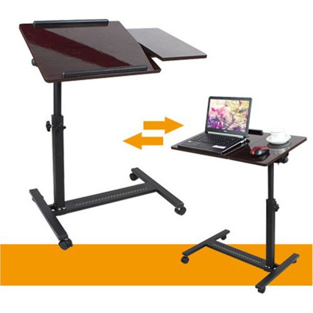 Deko Turkey Paslanmaz Yerden Yükseklik ve Eğim Ayarlı Mouse Bölmeli Tekerli Laptop Sehpası Bilgisayar Masası - 70 x 40 cm - Kahverengi Çalışma Masası Fiyatı
