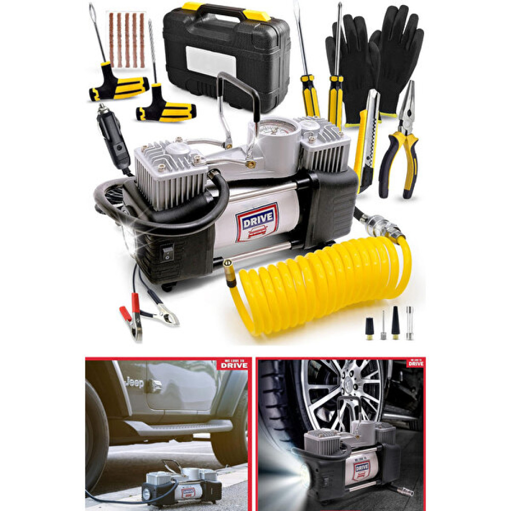Deko Turkey Profesyonel Çift Pistonlu Metal Hava Kompresörü 12 V 150 Psi Araba Lastik Bot Şişirme Full Çanta Set Hava Kompresörü Fiyatı