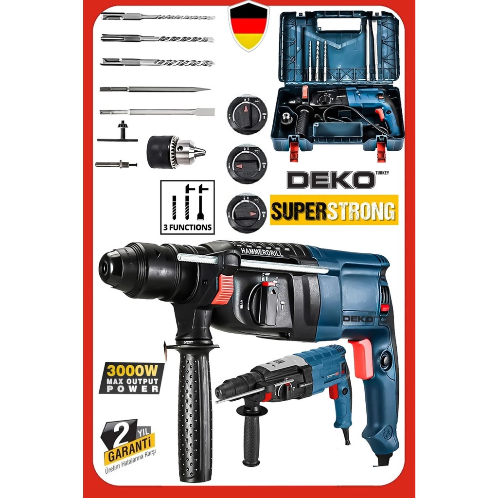 Deko Turkey Şantiye Tipi Tesisatçı ve Usta Tadilat Seti Kırıcı Delici Matkap Hilti Seti 3000W Uç Seti Hediyeli Matkaplar Fiyatı