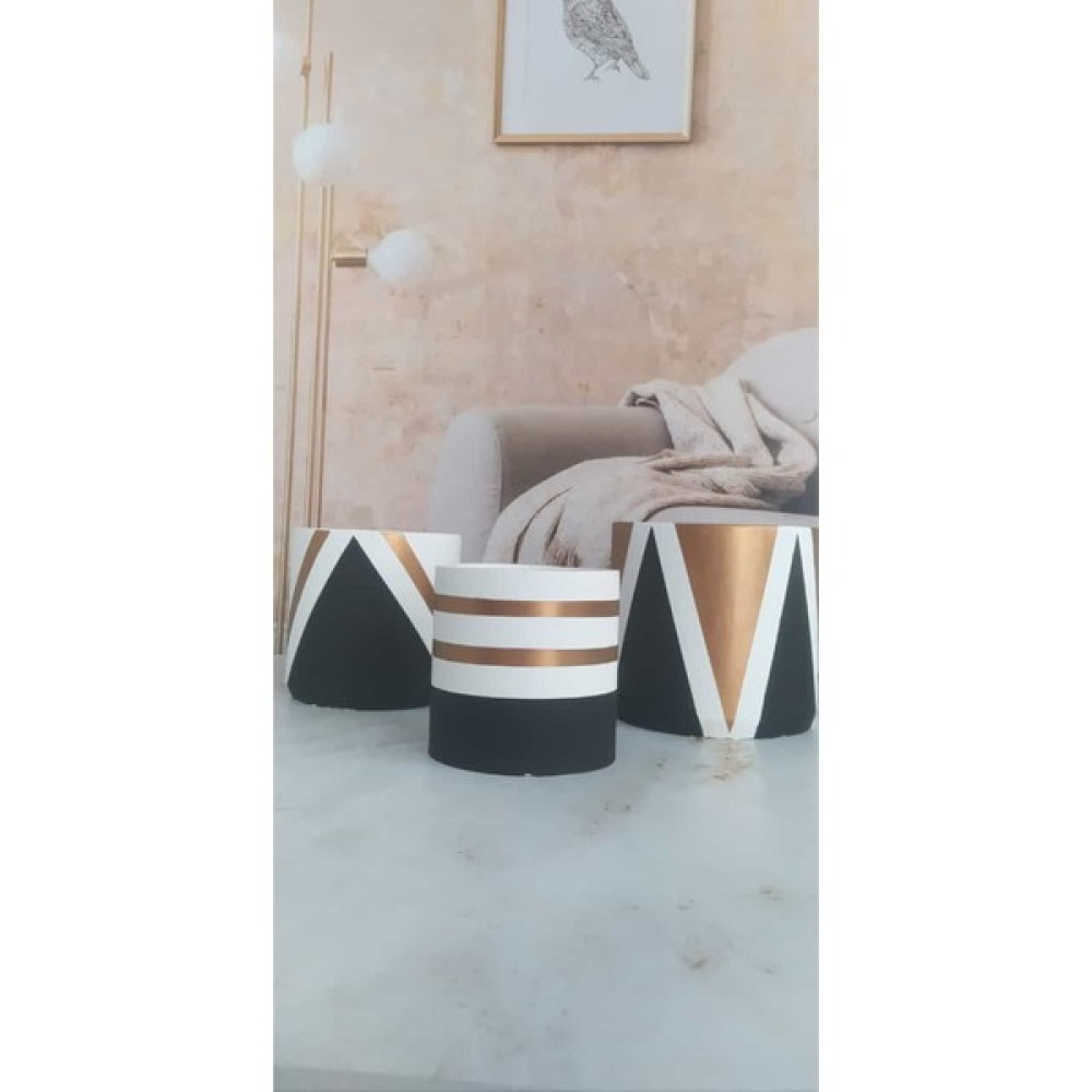 Dekobet10 Boyboy Gold Detaylı 3'lü Silindir Beton Kaktüs Sukulent Salon Bitkisi Saksı Seti Saksı ve Aksesuarları Fiyatı