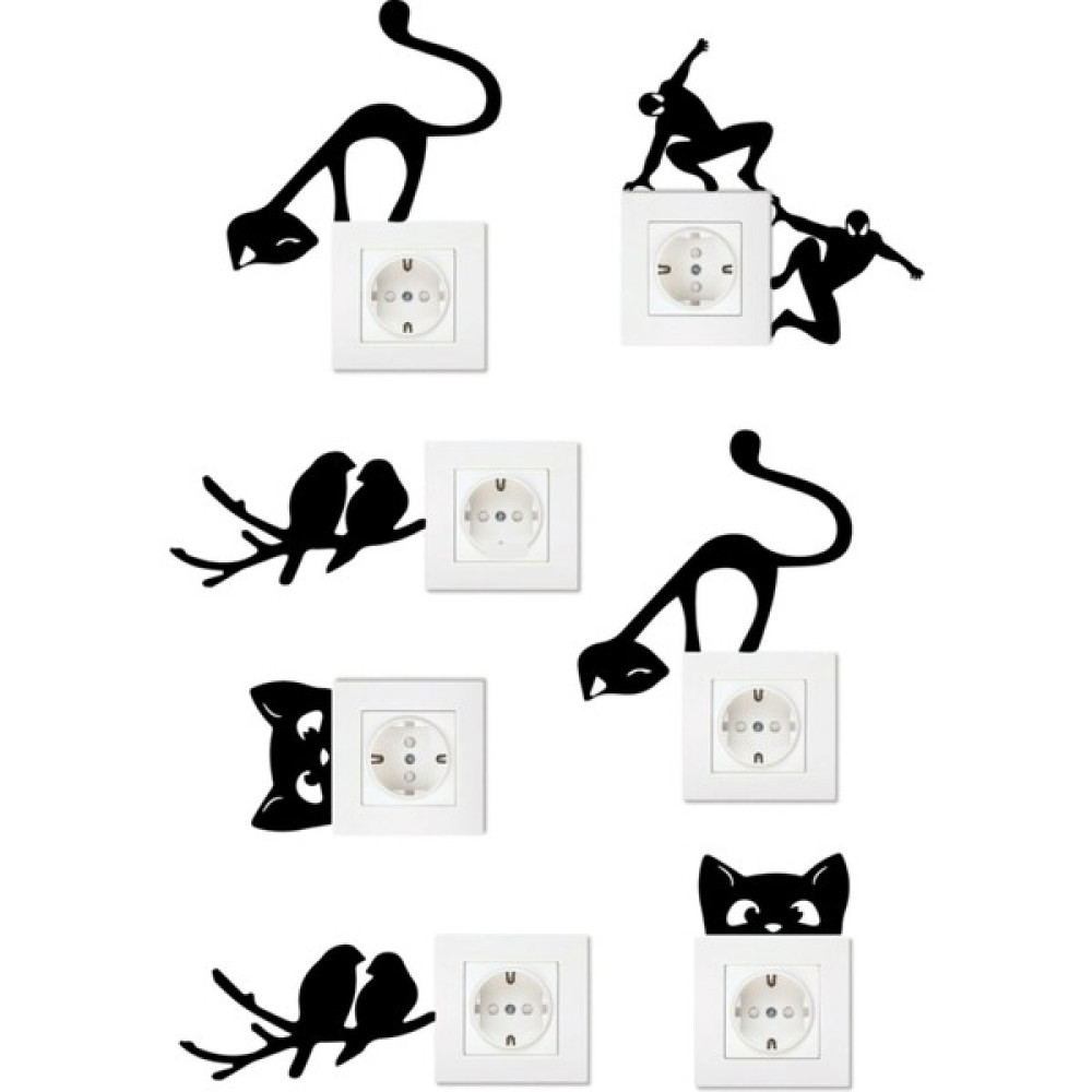Dekolive Sevimli Priz Süsleri (8 Adet) Sticker - 7 x 7 cm - Siyah Ev & Dekorasyon Aksesuarları Fiyatı