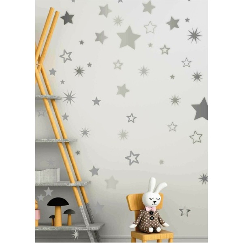 Dekolive Süslü Yıldızlar Çocuk Odası Duvar Kapı 3-4-5 cm (110 Adet)Sticker - 5 cm - Gri Sticker Fiyatı