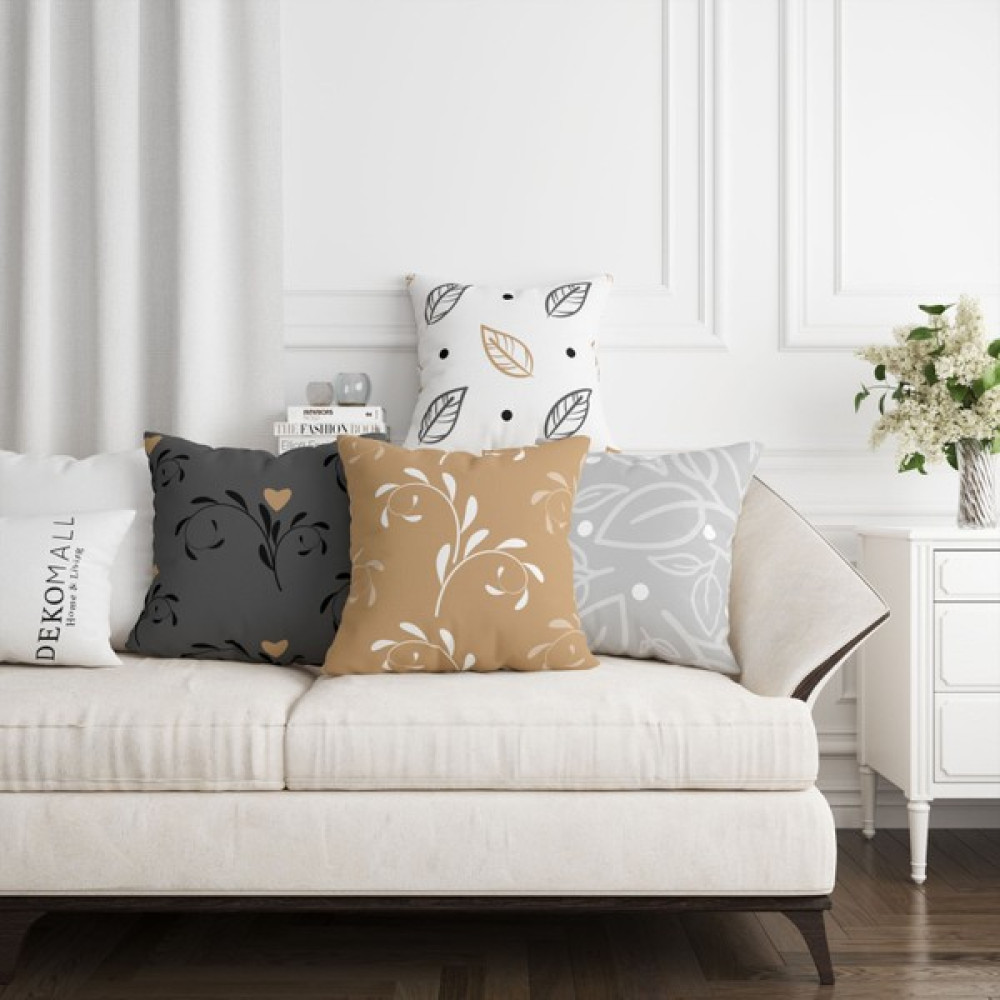 Dekomall Elegant Çiçekler 4'lü Kırlent Kılıfı 420 - 43 x 43 cm - Karışık Kırlent / Mobilya Yastığı Fiyatı