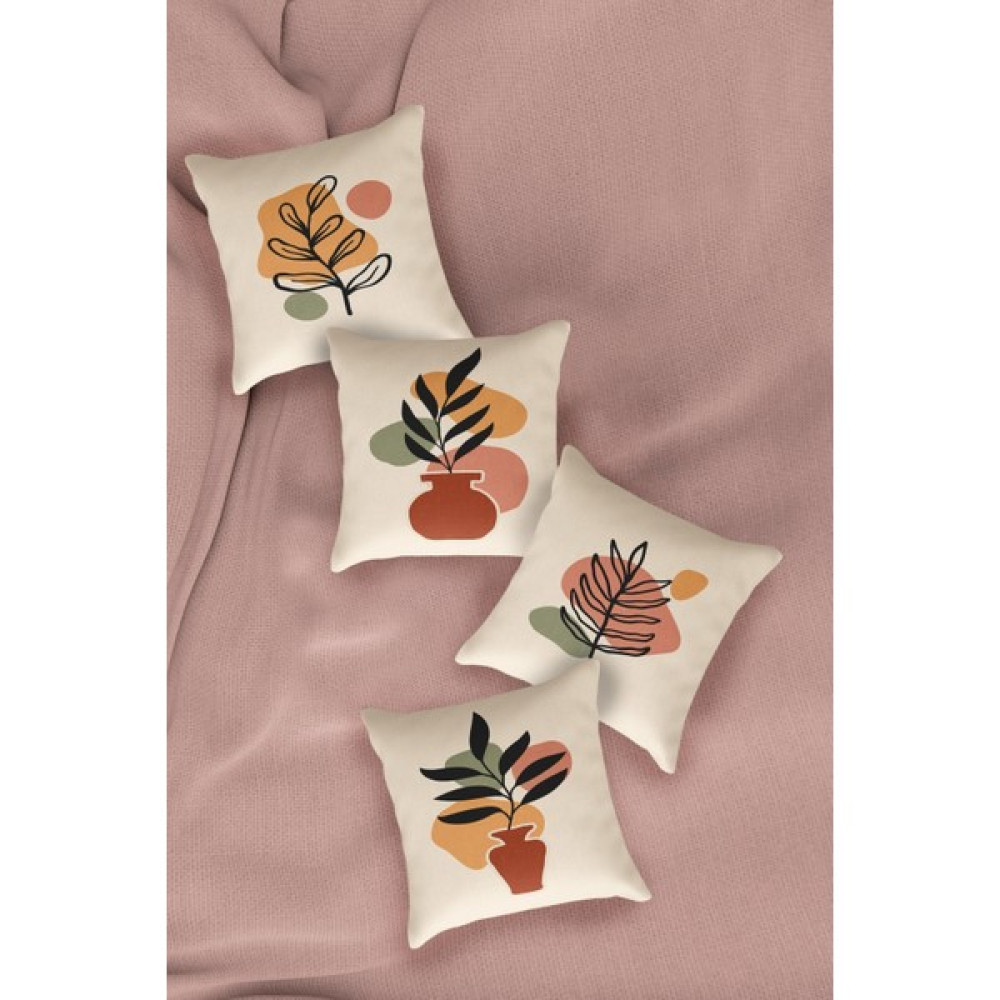 Dekomall Modern Yapraklar 4'lü Kırlent Kılıfı 076 - 60 x 60 cm - Krem Kırlent / Mobilya Yastığı Fiyatı