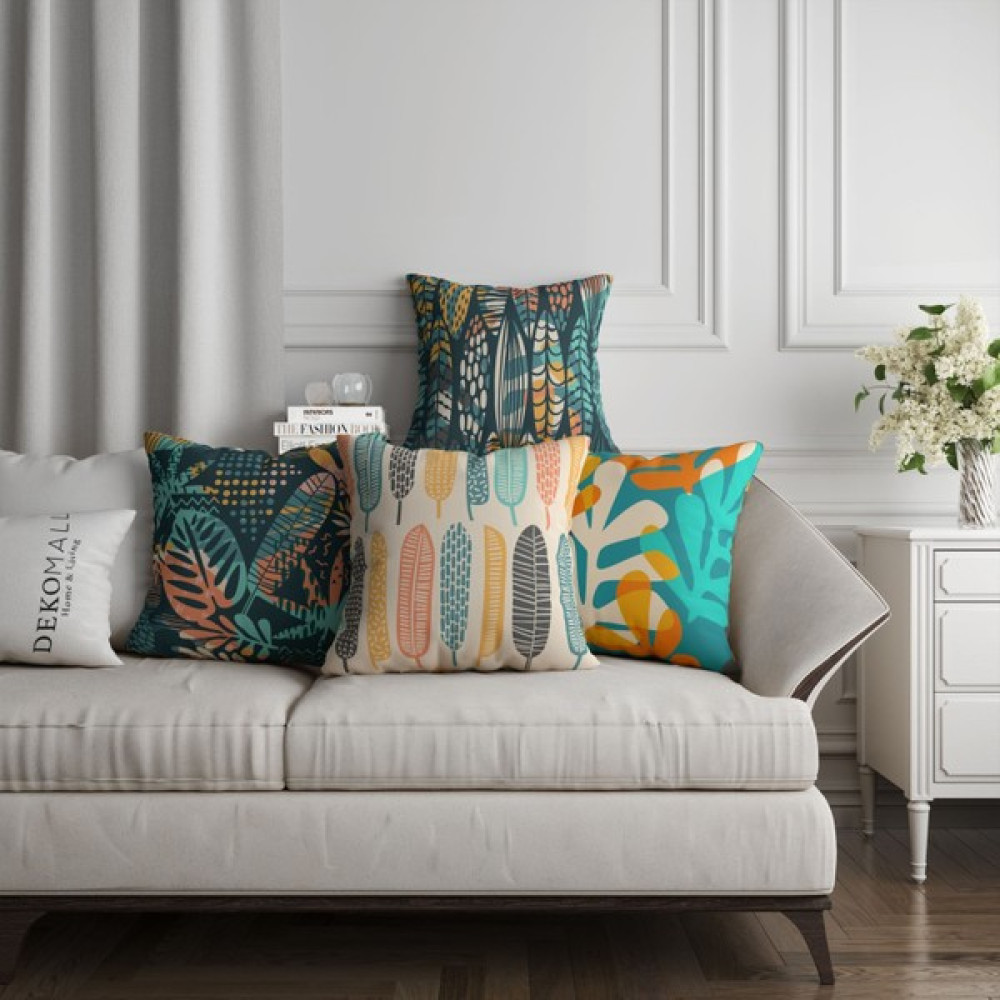 Dekomall Renkli Yapraklar 4'lü Kırlent Kılıfı 404 - 50 x 50 cm - Karışık Kırlent / Mobilya Yastığı Fiyatı