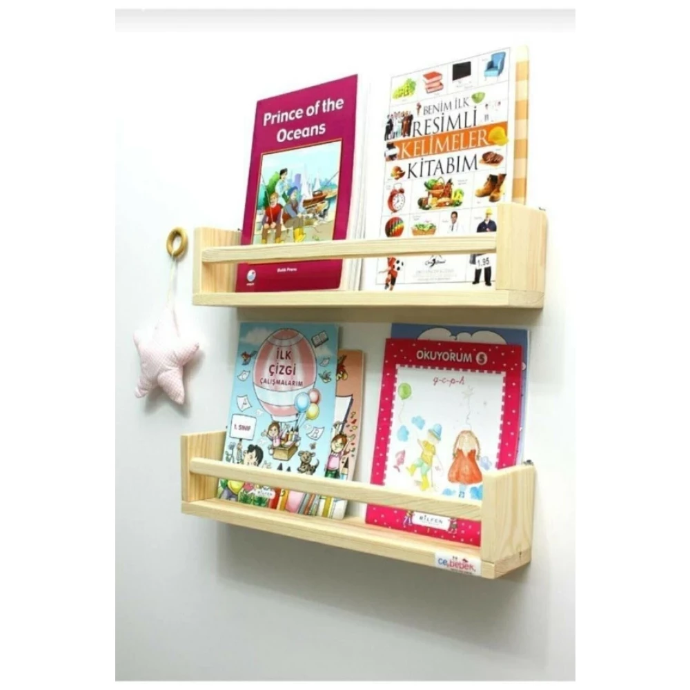 Dekomar 2'Li Montessori Kitaplik 50 Cm Duvar Rafi Bebek Cocuk Odasi Ahsap Kitaplik Kitaplık - Duvar Rafı & CD / DVD Rafı Fiyatı