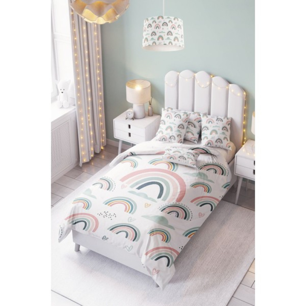 Dekomingo Bebe Mavi Pembe Gökkuşağı Desenli Bebek ve Çocuk Nevresim Takımı ( Çarşaflı ) - Renkli - 160 x 220 cm Nevresim Takımı Fiyatı