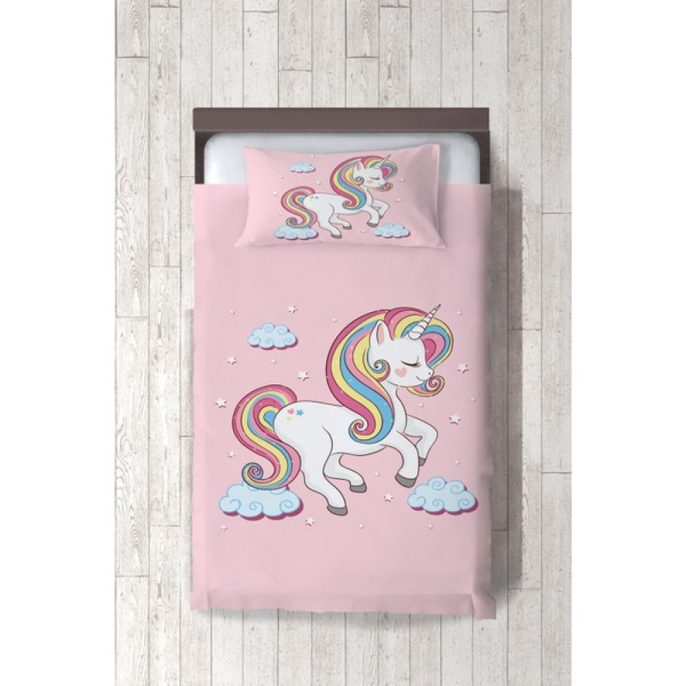 Dekomingo Bulutlu Pembe Boynuzlu At Unicorn Bebek ve Çocuk Odası Yatak Örtüsü ( Nevresim Değil ) - 140 x 220 cm - Renkli Yatak Örtüsü Fiyatı