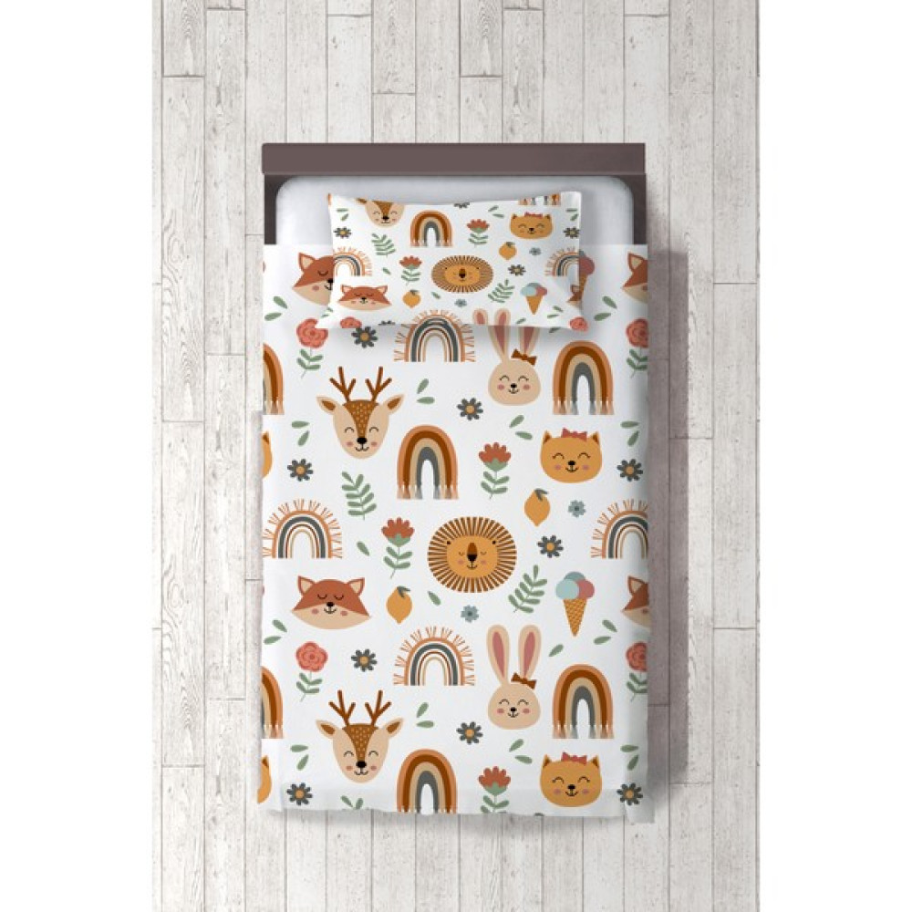 Dekomingo Gökkuşağı ve Hayvanlar Çocuk ve Bebek Odası Yatak Örtüsü - 140 x 220 cm - Renkli Yatak Örtüsü Fiyatı