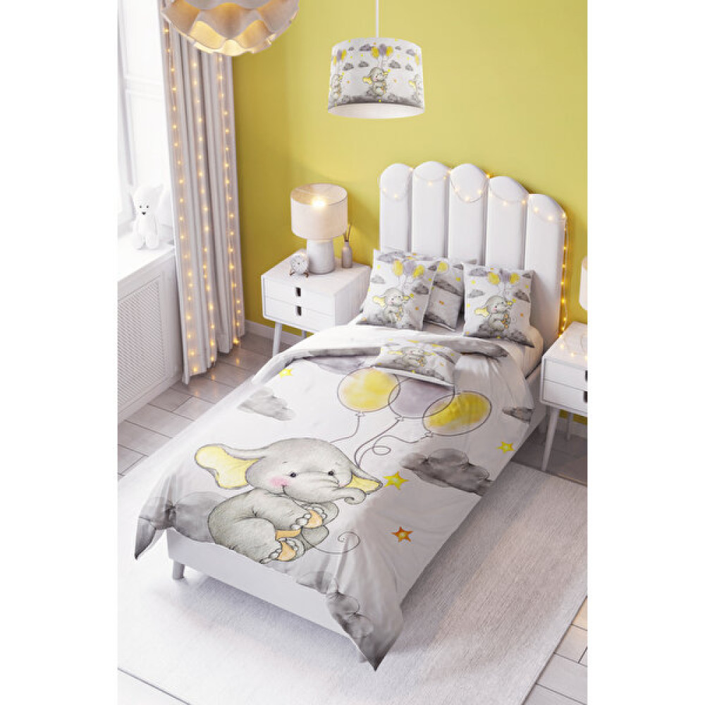 Dekomingo Sarı Gri Balon Oturan Fil Desenli Bebek ve Çocuk Nevresim Takımı ( Çarşaflı ) - Renkli - 160 x 220 cm Nevresim Takımı Fiyatı