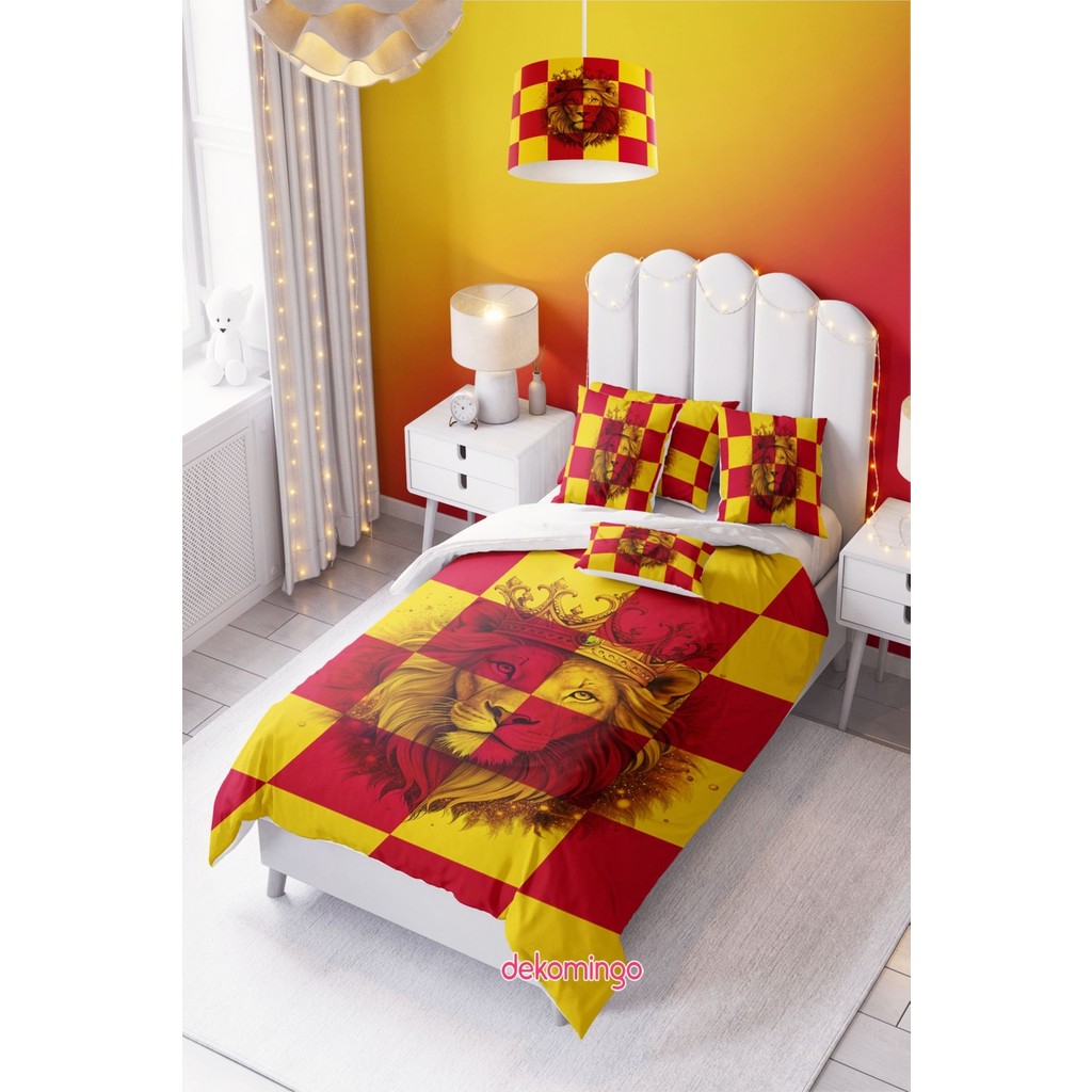 Dekomingo Sarı Kırmızı Aslan Desenli Bebek ve Çocuk Odası Nevresim Takımı - Renkli - 160 x 220 cm Nevresim Takımı Fiyatı