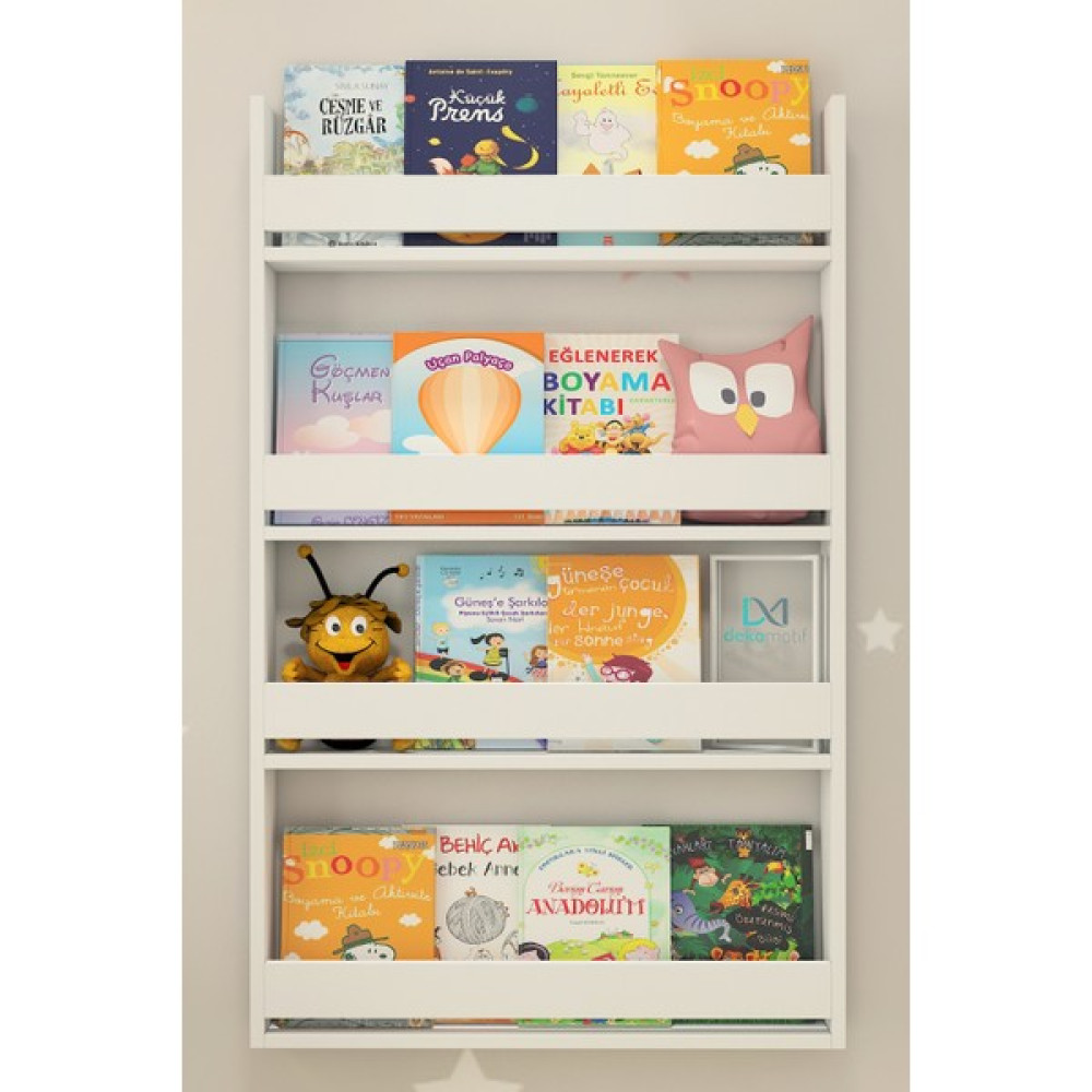 Dekomotif Montessori Mdf Çocuk Odası Eğitici Kitaplık 4 Raflı Beyaz Kitaplık 75X120 Kitaplık Fiyatı