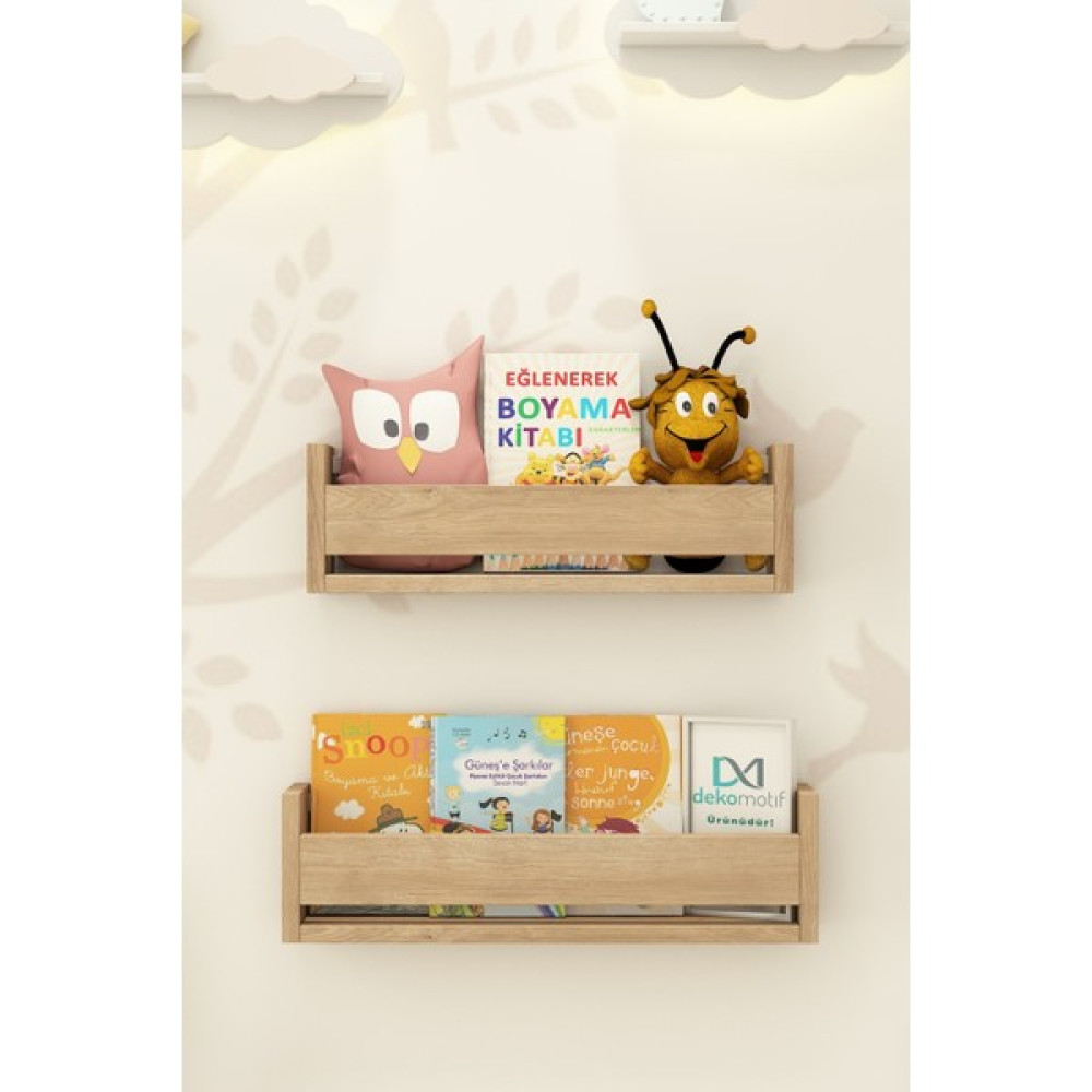 Dekomotif Montessori Tekli 2 Raf Mdf Koyu Meşe Çocuk Odası Eğitici Kitaplık Dekomotif - Açık Kahverengi Kitaplık Fiyatı