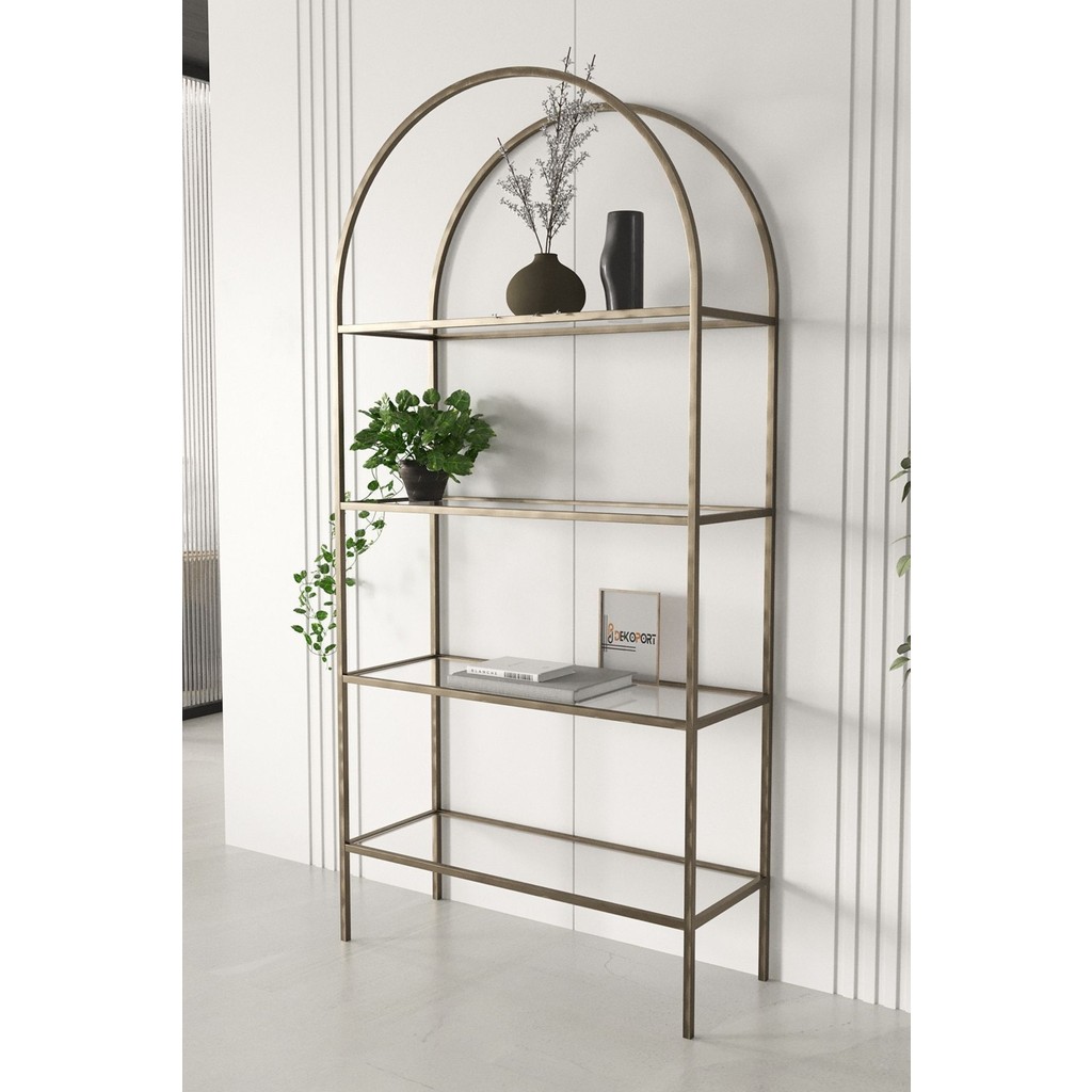 Dekoport 4 Raflı Kitaplık Modern Tasarım Temperli Şeffaf Cam Metal Malzeme 80 cm Genişlik 172 cm Yükseklik Kitaplık Fiyatı