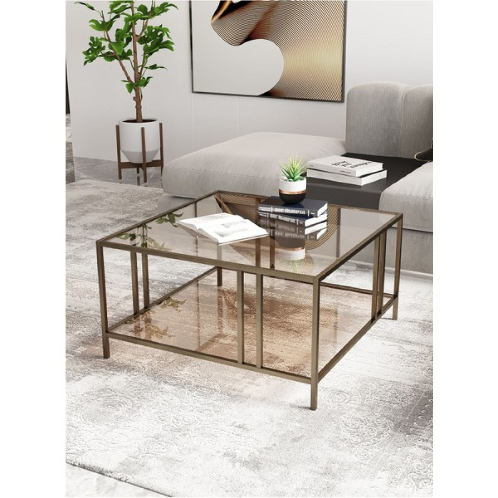 Dekoport Bakü Orta Sehpa Prinç Eskitme Rengi Bronz Cam 75*75 Çift Camlı Orta Sehpa Orta Sehpa Fiyatı