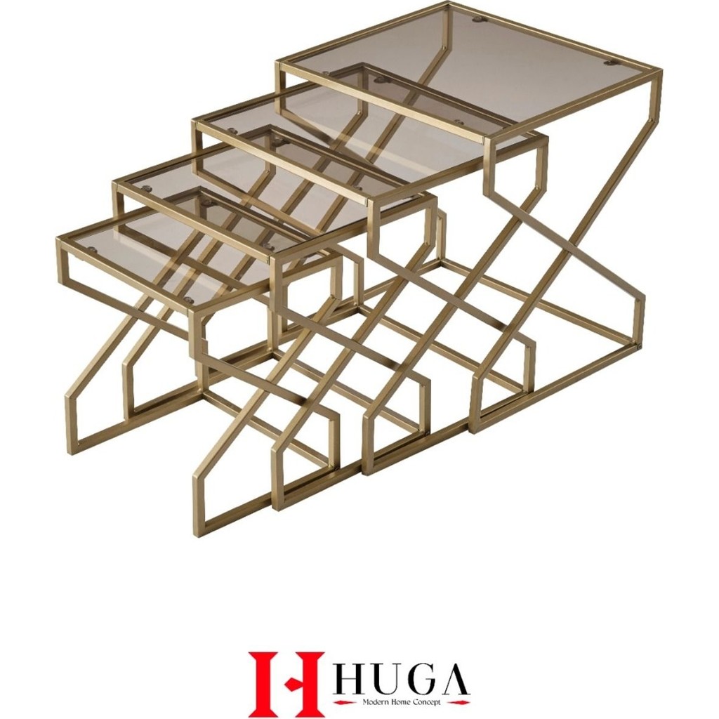 Dekoport Huga 4lü Zigon Sehpa Altın Renk Metal Ayaklı Modern Tasarım 45*50 cm Ölçü - Gold Bronz Yan Sehpa Fiyatı