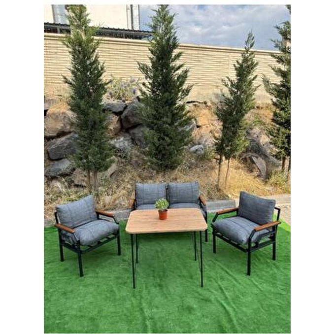 Dekoport Kutay Bahçe Takımı, Balkon Mobilyası, Çay Seti Koltuk Takımı Cafe Mobilyası 2-1-1 Masalı - 50 x 80 - Gri Bahçe Mobilyası Takımı Fiyatı