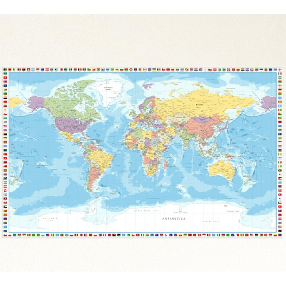 Dekor Loft Detaylı Dünya Haritası ve Bayrakları Duvar Sticker 130 x 80 cm - Mavi Duvar Stickerı Fiyatı