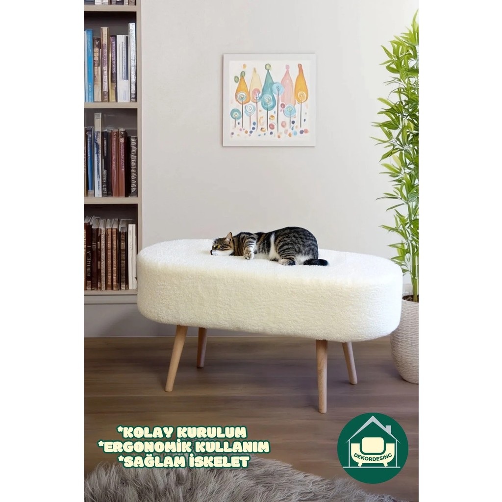 Dekor Mobilyacım Paris Retro Ahşap Ayaklı Oval Bench Puf Beyaz Konforlu Oturum ve Şık Dekor Diğer Fiyatı