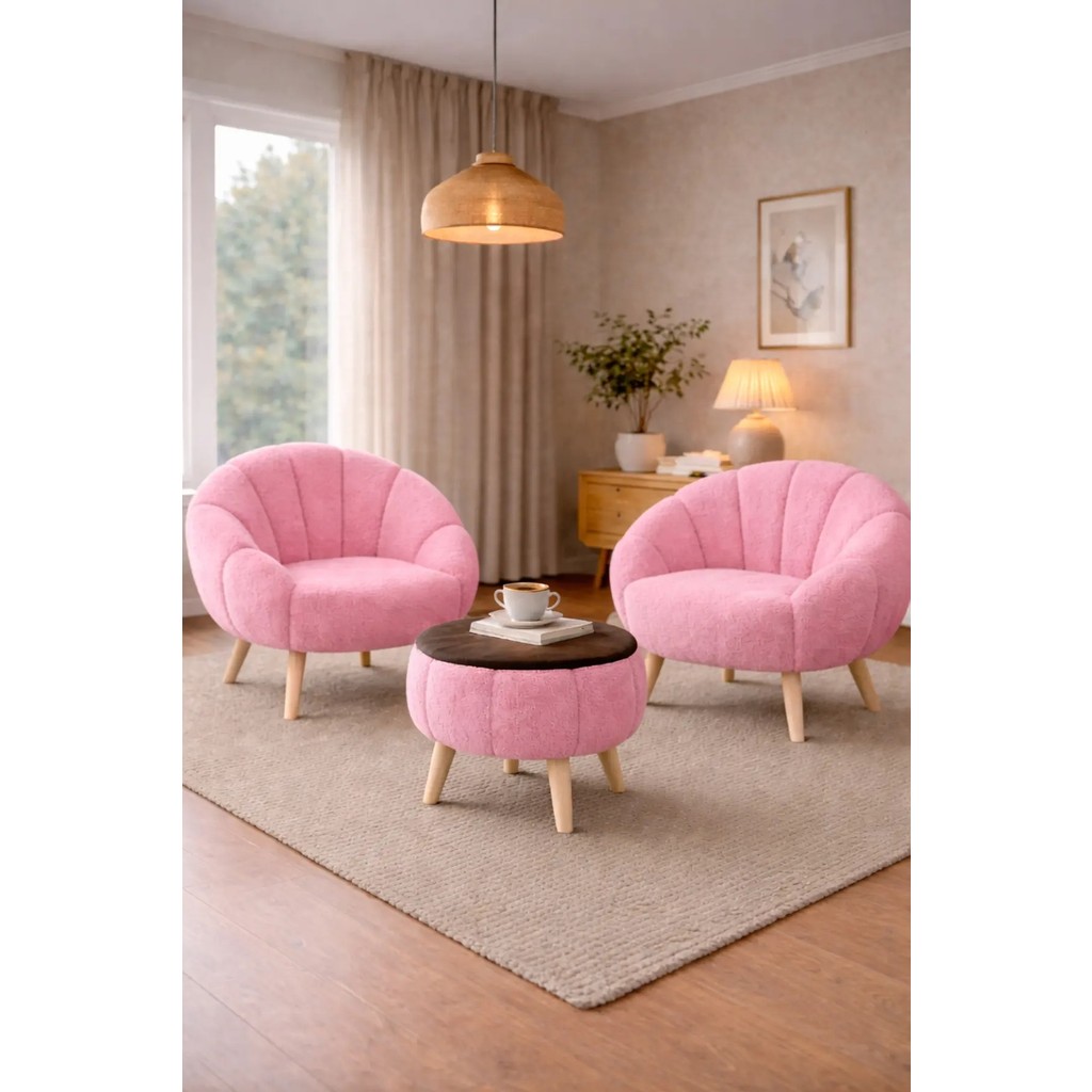 Dekor Mobilyacım World 2 Koltuk Çay Seti & Tablalı Puf Hediyeli 3'lü Berjer Takımı Koltuk Seti Yaprak Model Set - Pembe - Ahşap Tekli Koltuk & Berjer Fiyatı
