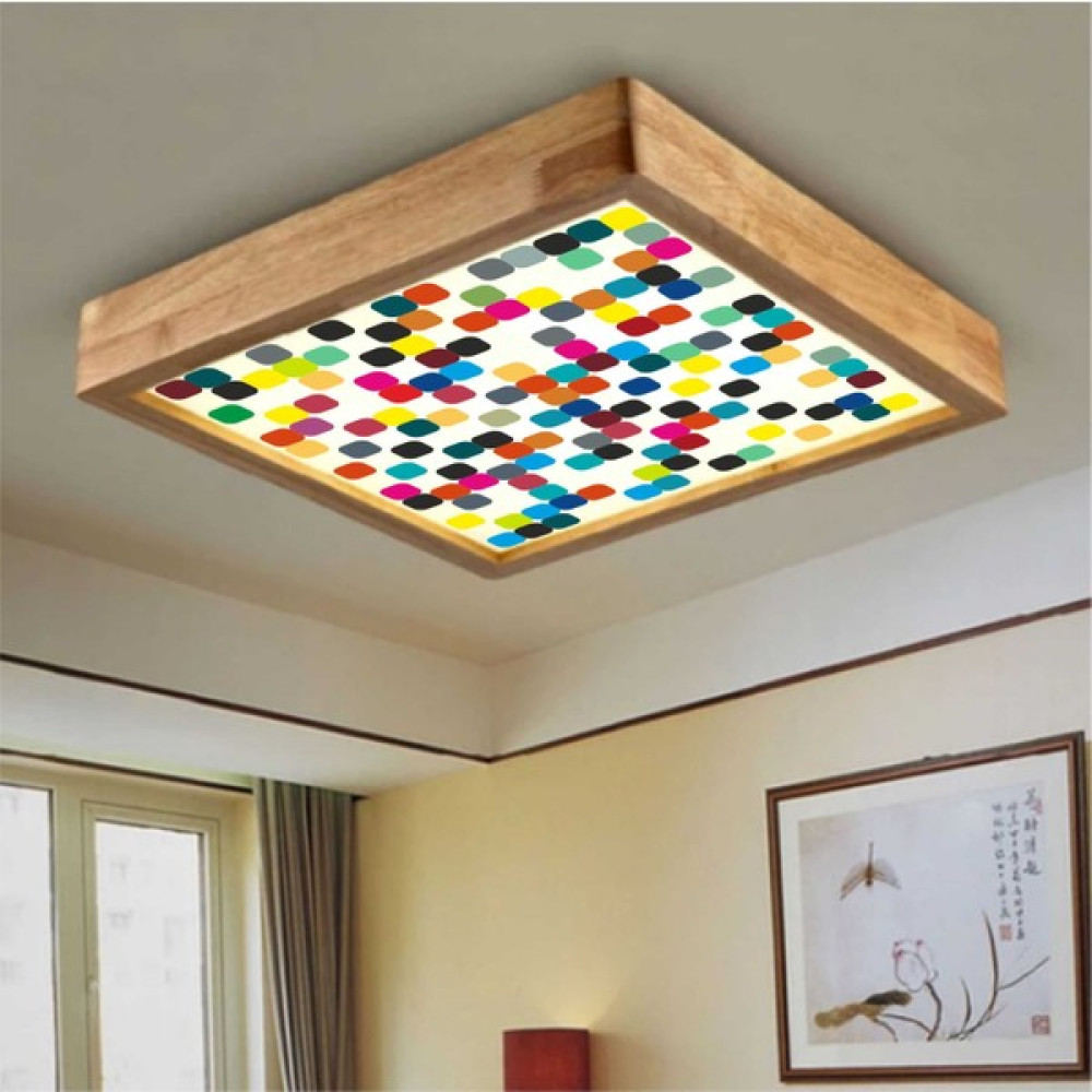 Dekor Olsun Ahşap Çerçeve Dama Desen Tavan LED Aydınlatma Avize 60*60CM Salon Yatak Mutfak Balkon Beyaz 6500K Işık Beyaz Avize Fiyatı