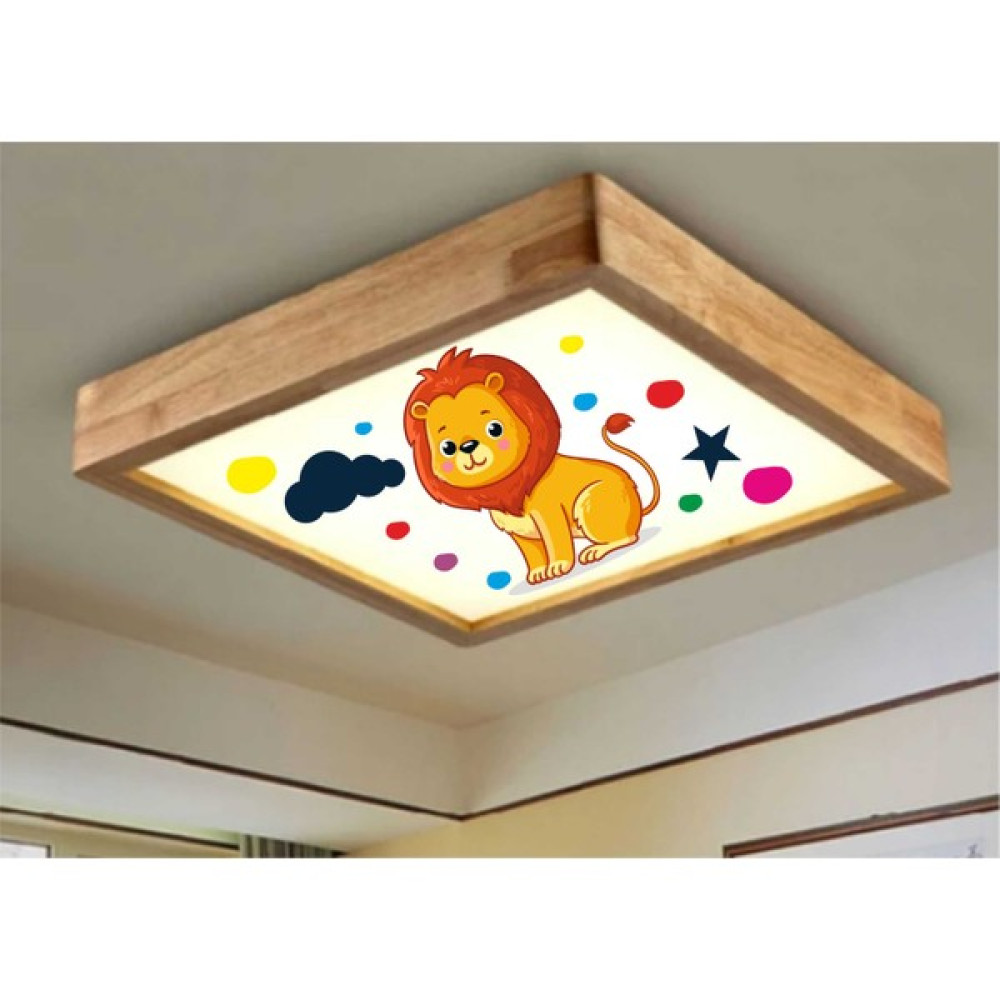 Dekor Olsun Ahşap Çerçeve Tavan LED Aydınlatma Avize 60*60CM Kids Aslan Beyaz 6500K Işık 6060ASLAN Avize Fiyatı
