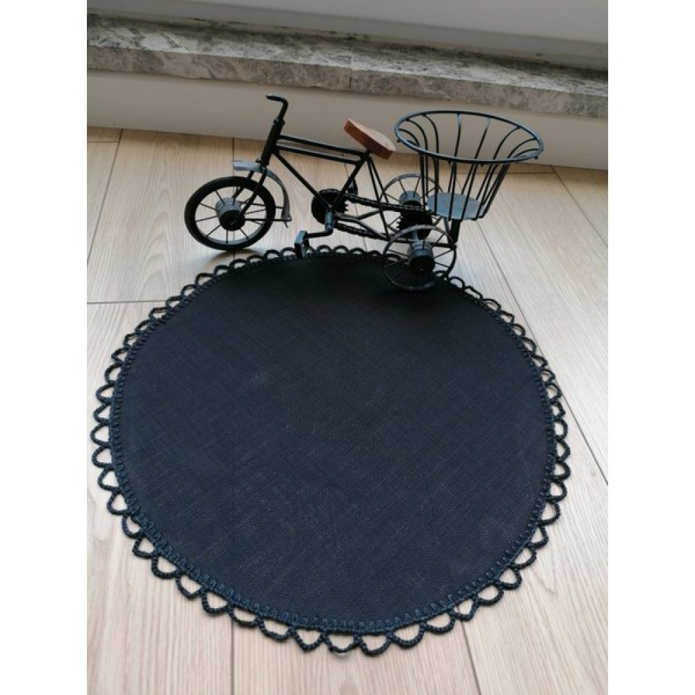 Dekor Vagonu Kırışmaz Keten Kenarları Koton Iple Örülü Runner Masa Örtüsü Sehpa Örtüsü - Siyah - 40 x 40 cm Masa Örtüsü Fiyatı