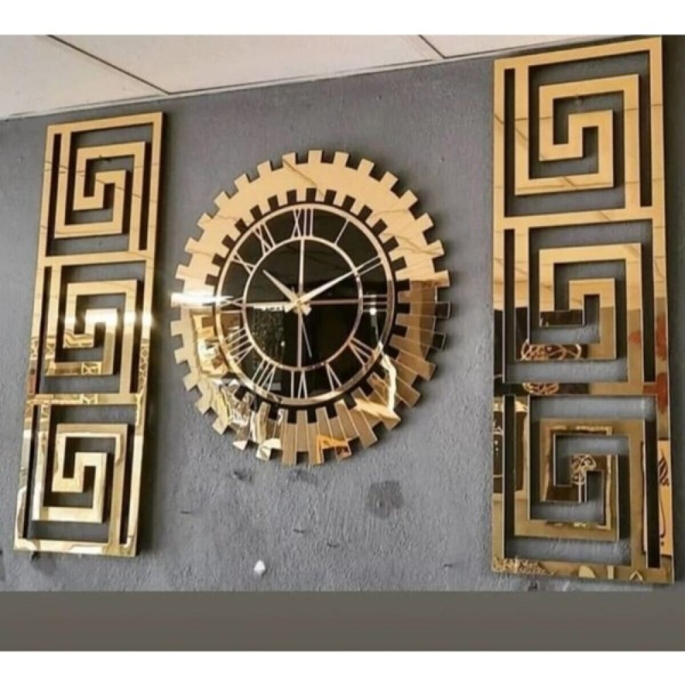 Dekoratif 3 Lü Set Pleksi Gold Aynalı Şık Duvar Saati ve Dekoru Dekoratif Saatler Fiyatı