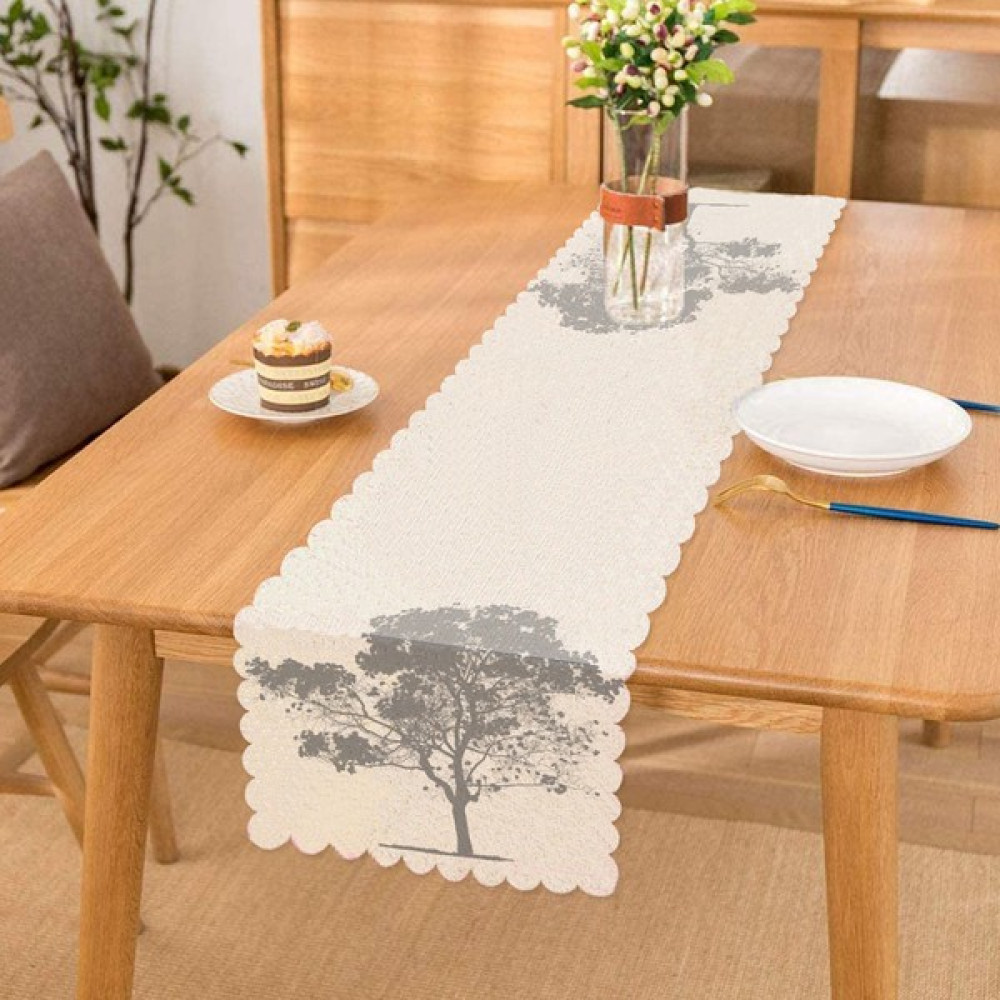 Dekoratif Beyaz Zemimde Gri Ağaç Desenli Runner - Renkli - 40 x 140 cm Masa Örtüsü Fiyatı