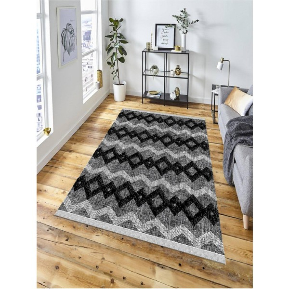 Dekoratif Kaymaz Taban Yıkanabilir Modern Halı DELÜX-2049 - 160 x 230 cm - Siyah Salon Halısı Fiyatı