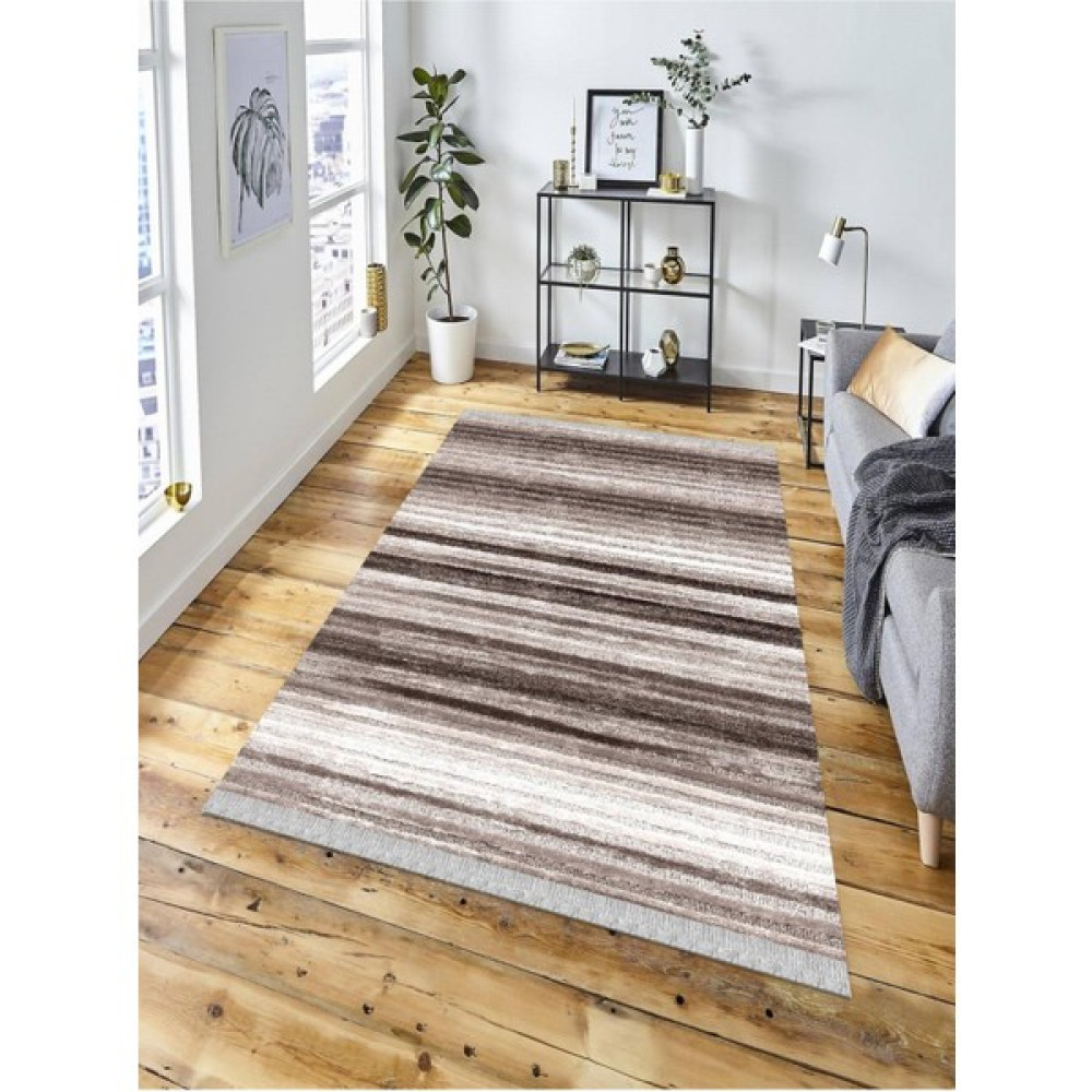 Dekoratif Kaymaz Taban Yıkanabilir Modern Halı DELÜX-5058 - 200 x 290 cm - Kahverengi - Krem Salon Halısı Fiyatı