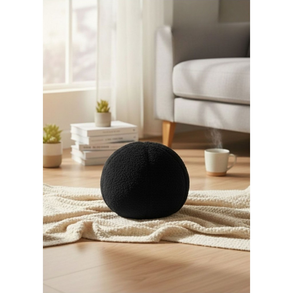 Dekoratif Peluş Top Kırlent - Yastık - Minder Dolgulu Pamuk Polyester Malzemeden Siyah Renk - 45 x 37 cm Yastık Kılıfı Fiyatı